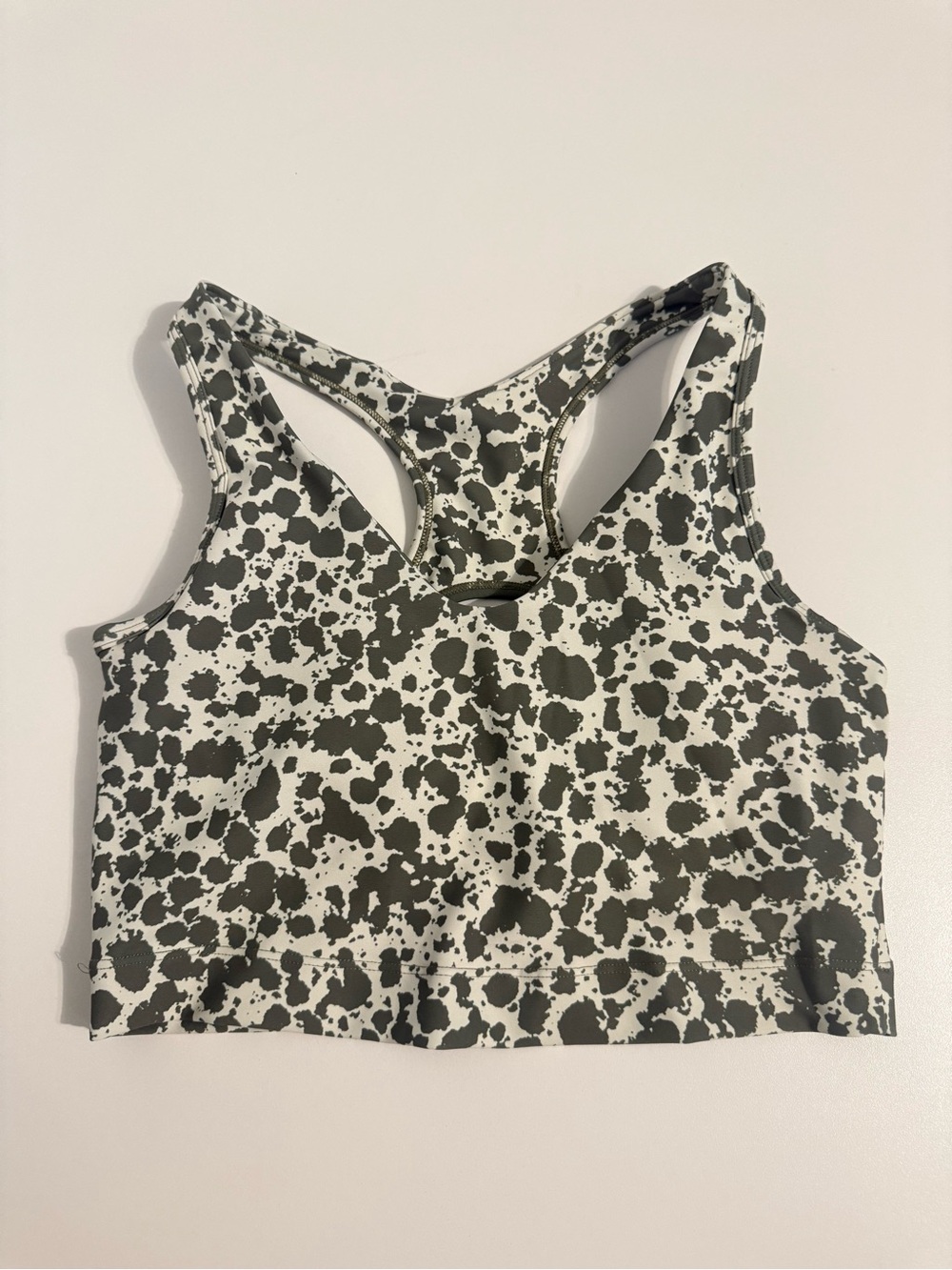 SAGE Women's Racerback Sports Bra ivory and green cow Print Sz M